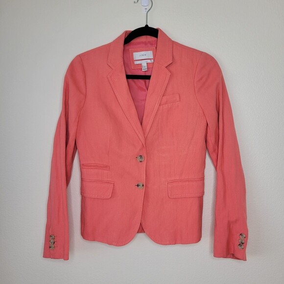 J Crew Schoolboy Structured Blazer Womens Size 2 Coral fully Lined Spring Preppy - Picture 3 of 16